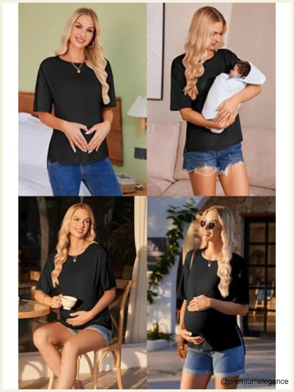 3 Pack Short Sleeve Oversized Maternity Tops Side Split Postpartum Tees S-XXL